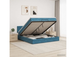 Vidaxl Cama Ottoman Com Colchão Azul Escuro 180 X 200 Cm Veludo