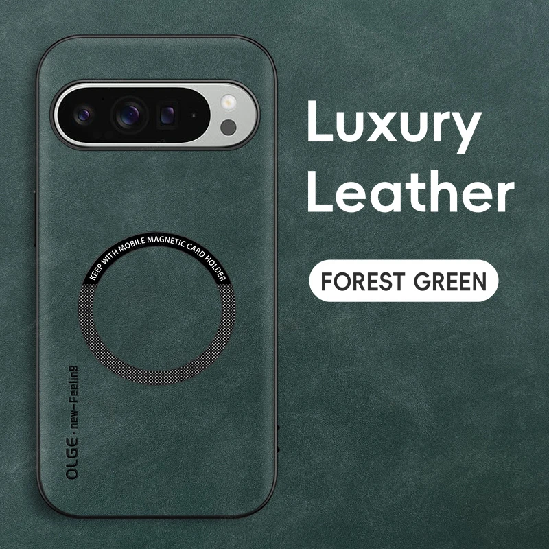 Capa Protetora Magnética Magsafe Em Couro (pixel 11 Pro Xl Verde), Resistente A Impactos.