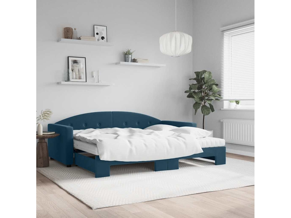Vidaxl Sofá-cama Com Gavetão E Colchões 90x200 Cm Veludo Azul