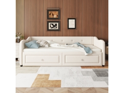 Cama Auxiliar Infantil 90x200 Cm, Sofá-cama Com Cama Extraível E 2 Gavetas, Estilo Minimalista, Linho Bege, Colchão Não Incluído