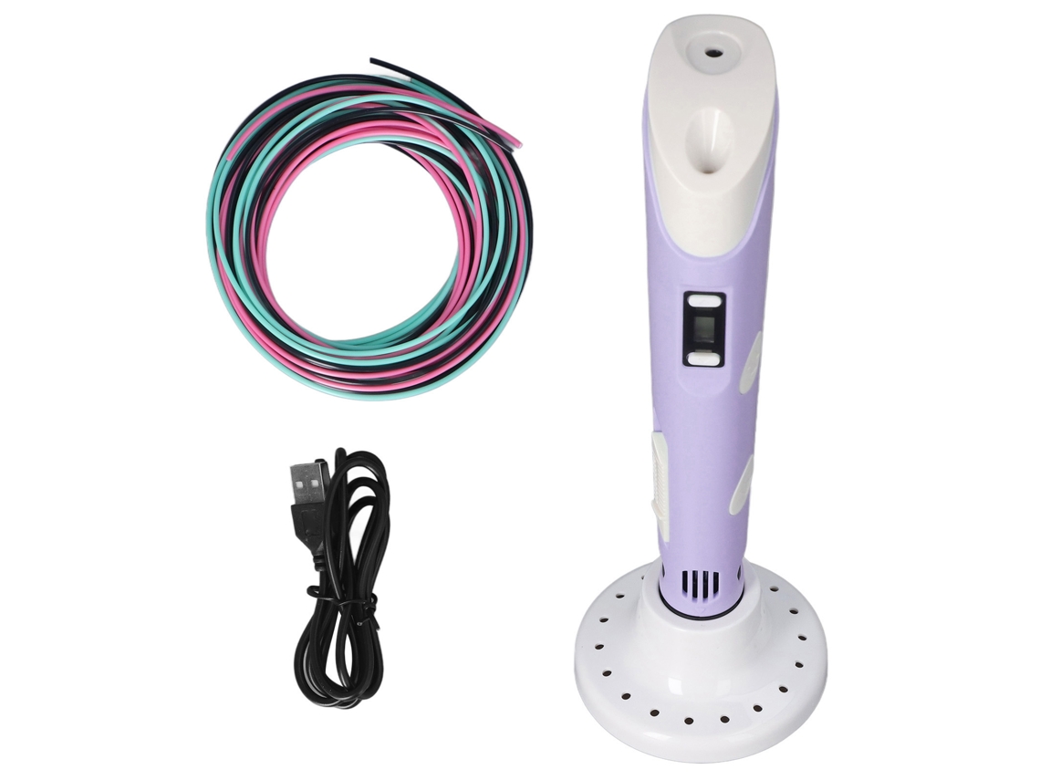 Kit Caneta 3d Com Suporte E Consumíveis Pla 3 Cores Abs Amigável Para Usuário Roxo Dc5v
