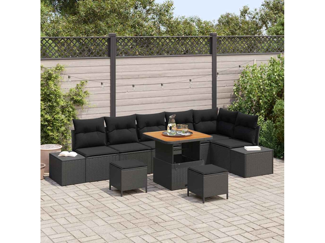 Vidaxl Conjunto De Sofá De Jardim 9 Unid. Preto Vime Pe