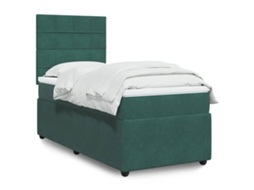 Cama Com Molas/colchão 90x190 Cm Veludo Verde-escuro
