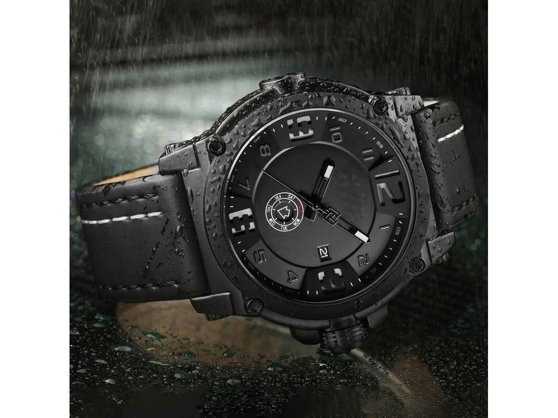 Reloj Hombre Cuarzo Con Fecha Semana Analógico De Cuero Pu Acero Inoxidable Impermeable Luminoso