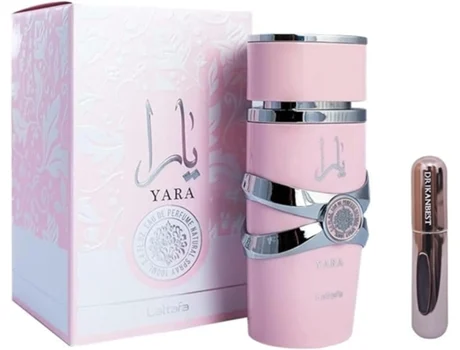 Perfume Yara Rosa Oud, Perfume Árabe (Original) para Mulher, de Longa Duração, 100ml Brinde Atomizador 5ml DRIKANBEST Recarregável