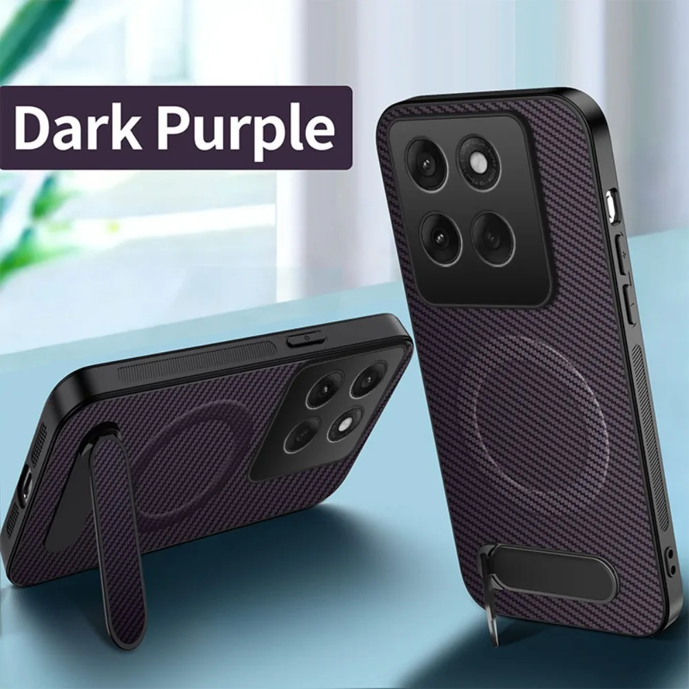 Capa Magnética Texturizada Em Fibra De Carbono (roxa, Motorola Edge 50 Pro), Dobrável, Com Suporte E Proteção Contra Quedas.