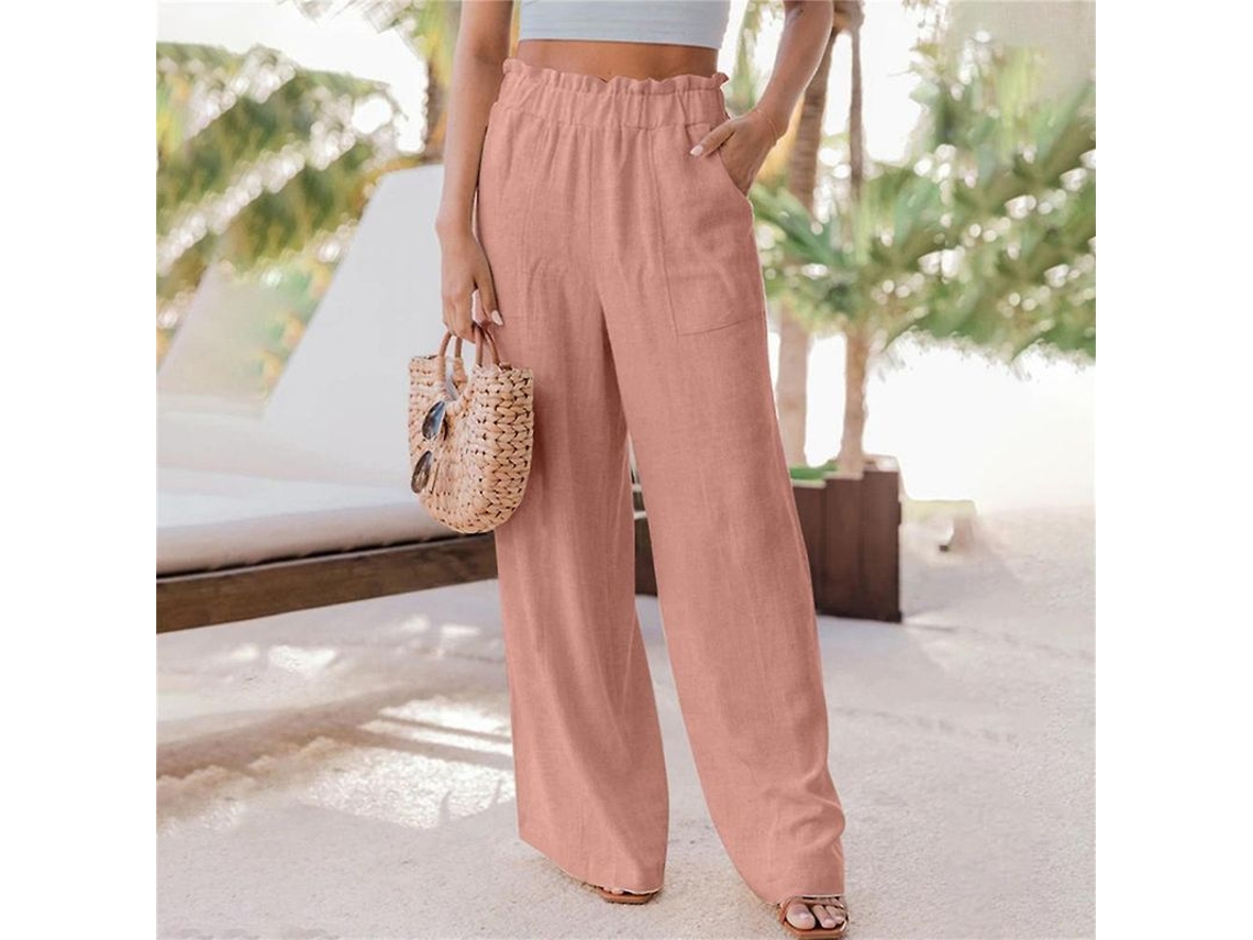 Fasst pantalones Anchos para Mulher com Cintura Elástica e Volantes