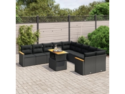 11 Pcs Conjunto Sofás De Jardim C/ Almofadões Vime Pe Preto Dkd Home Decor
