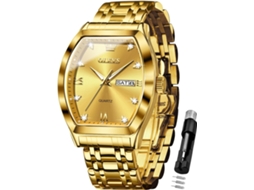 Lurelia Relógio Masculino, Movimento De Quartzo, Analógico, Data/calendário, Luminoso, Detalhes Com Strass, Aço Inoxidável, Dourado