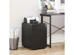 Armário de arquivo com 3 gavetas em aço preto 39x48x59cm Ideal para escritório e home office Liptaptyn