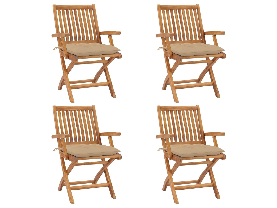 Cadeiras Dobráveis Jardim C/ Almofadões 4 Pcs Teca Maciça Dkd Home Decor