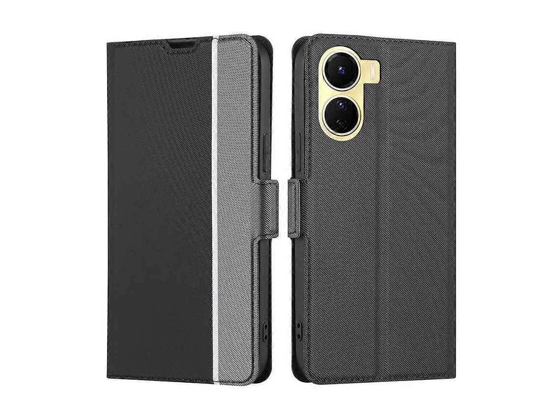 Capa De Couro Com Fivela Lateral E Textura De Sarja Para Vivo Y16 4g/y02s 4g