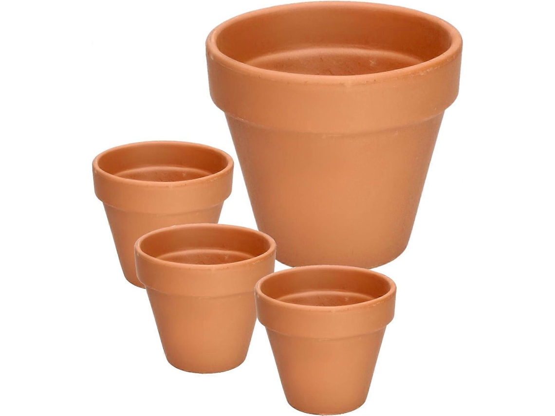 Conjunto de 4 Vasos de Terracota de 13 Cm Con Borde para Interior Y Jardín