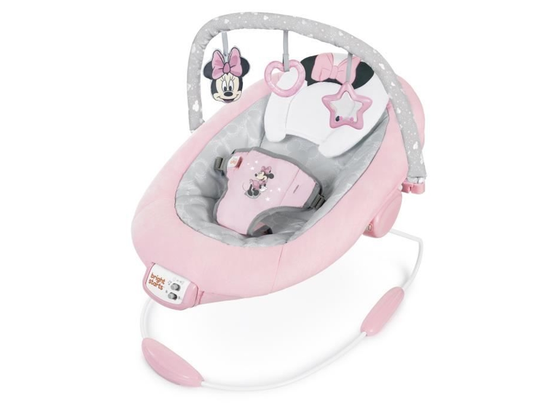 Transat Disney Baby Minnie Arco Com Brinquedos De Estimulação Disney Removível, 8 Melodias, Vibrações Relaxantes, Apoio De Cabeça Evolutivo