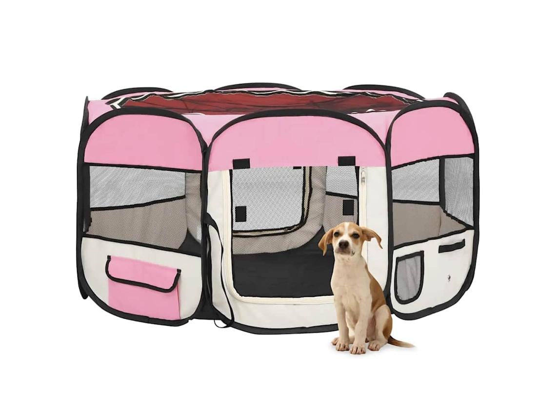 Vidaxl Parque Dobrável P/ Cão C/ Saco De Transporte 125x125x61cm Rosa