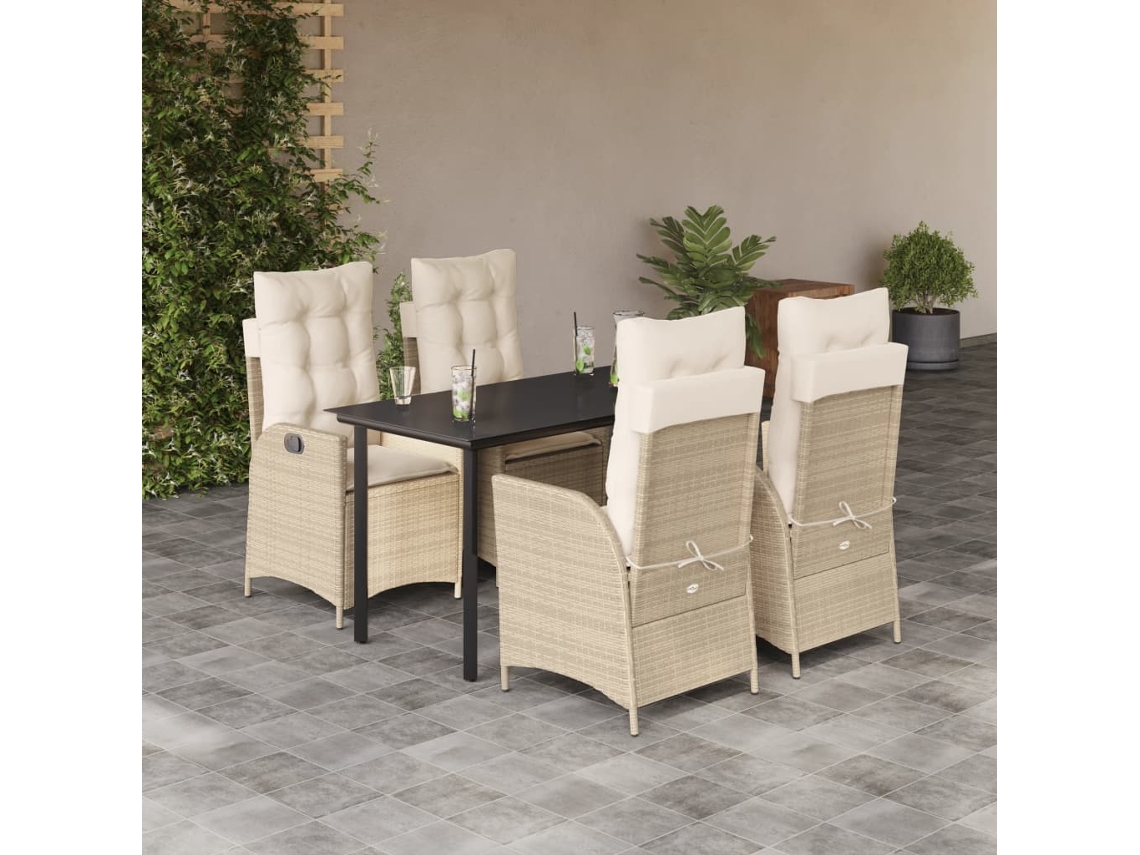 Vidaxl 5 Pcs Conjunto de Jantar P/ Jardim com Almofadões Vime Pe Bege