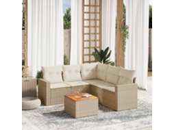Vidaxl 6 Pcs Conjunto De Sofás P/ Jardim Com Almofadões Vime Pe Bege
