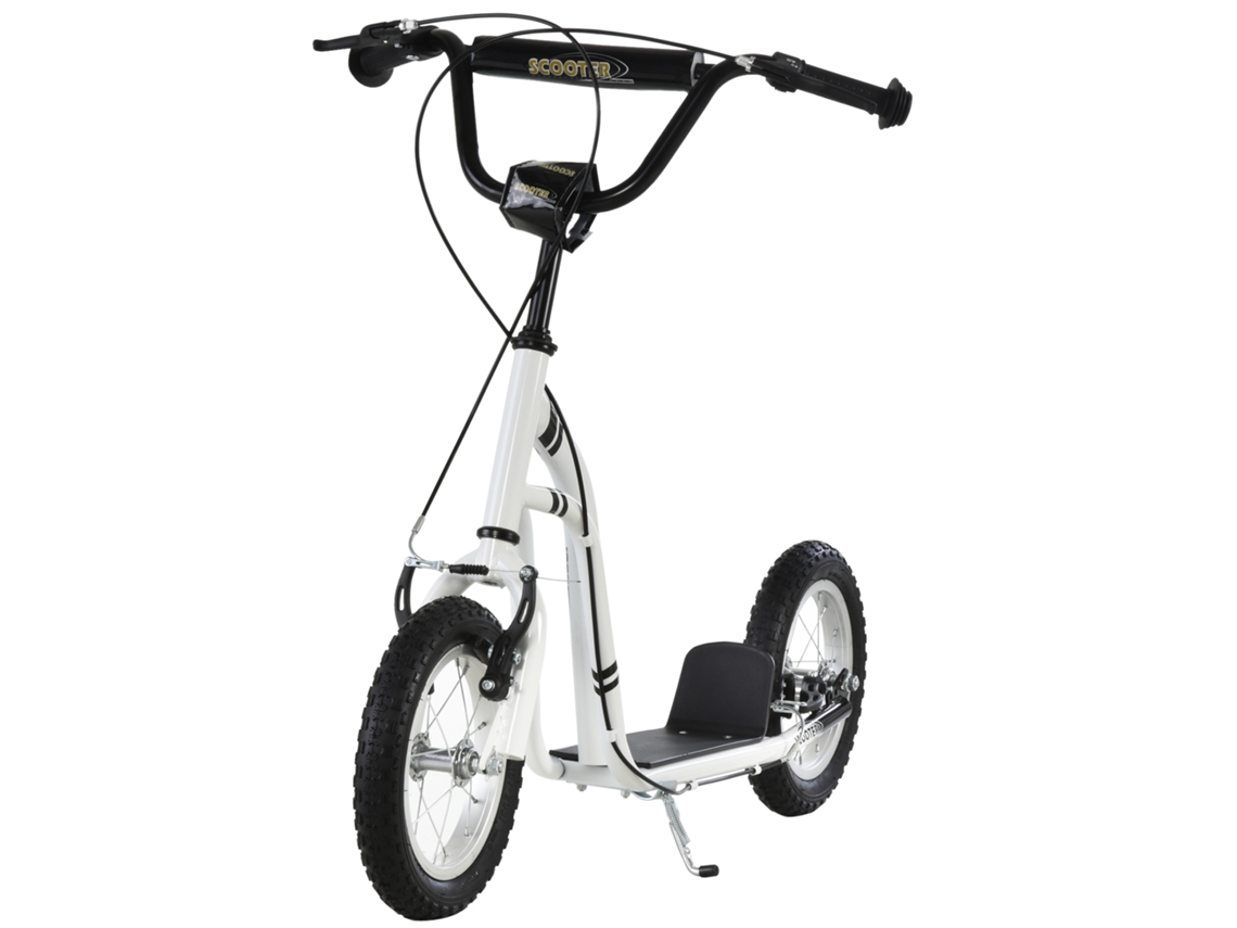 Scooter Infantil 12 Polegadas (guidão Ajustável, Freio de Mão, Rodas Grandes, Metal, Branco, 5+ Anos)