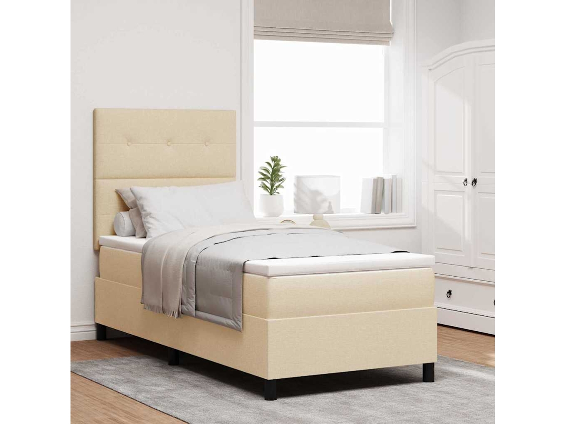 Vidaxl Cama Box Com Colchão Com Cabeceira Creme 90 X 190 Cm Tecido