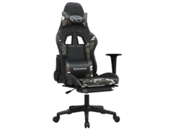 Cadeira gaming massagens apoio pés VIDAXL couro artif preto/camuflagem