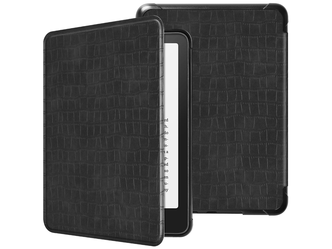Elysve Capa Protetora Para Kindle Paperwhite 7 Polegadas 2024, Em Pele Sintética Com Padrão De Crocodilo Cinza Escuro