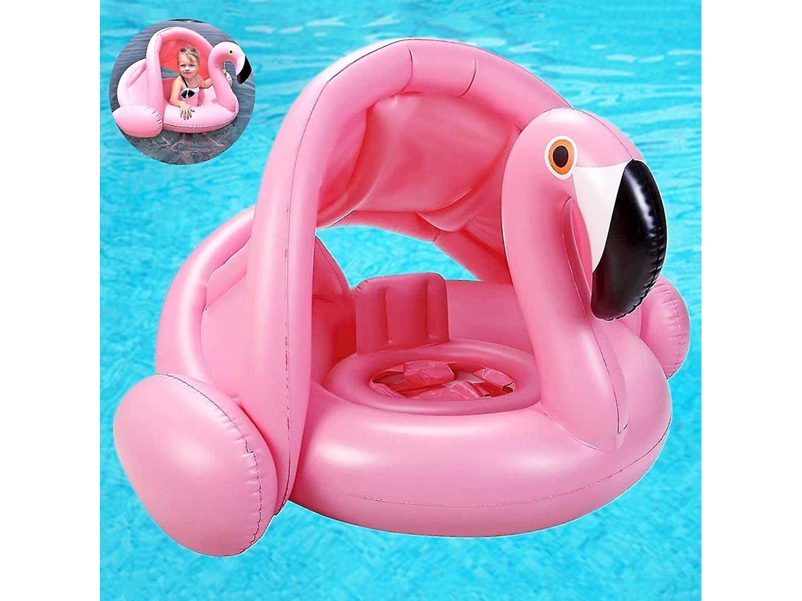 Boia De Natação Inflável Para Bebês, Flamingo Rosa, Com Proteção Solar, Brinquedo De Piscina De Verão -aquaforge
