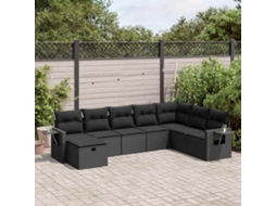 Vidaxl 8 Pcs Conjunto Sofás De Jardim Com Almofadões Vime Pe Preto