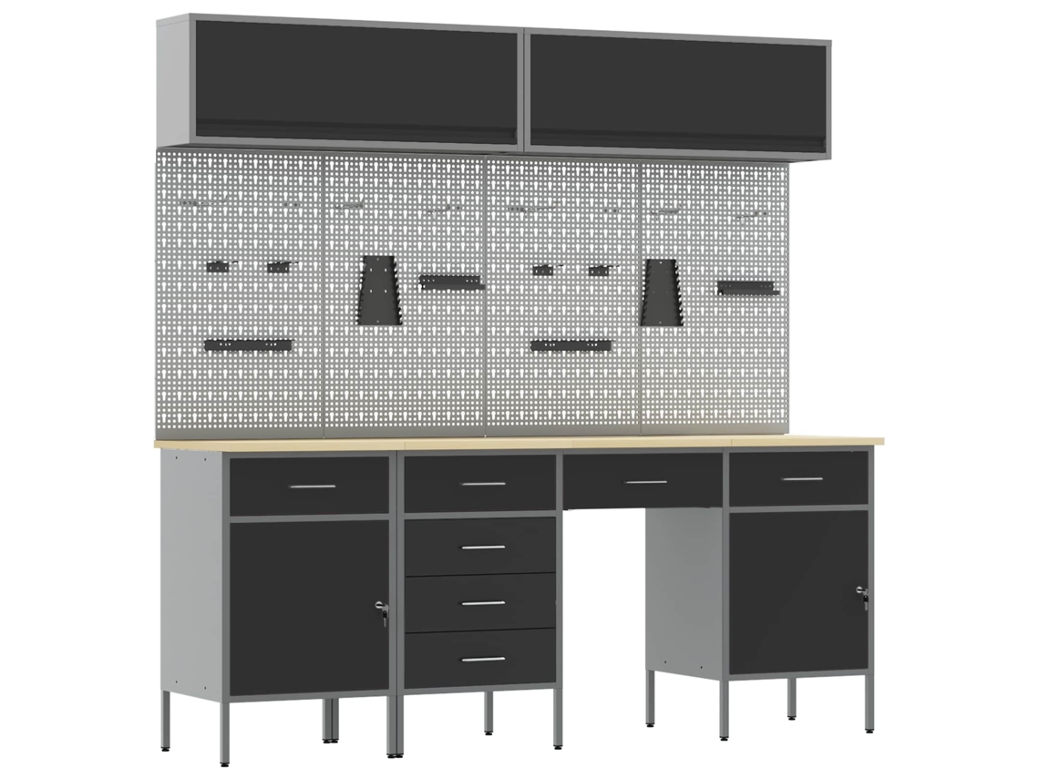 Conjunto 10 Armário De Oficina Vidaxl Preto Aço (200 X 55 X 200 Cm)