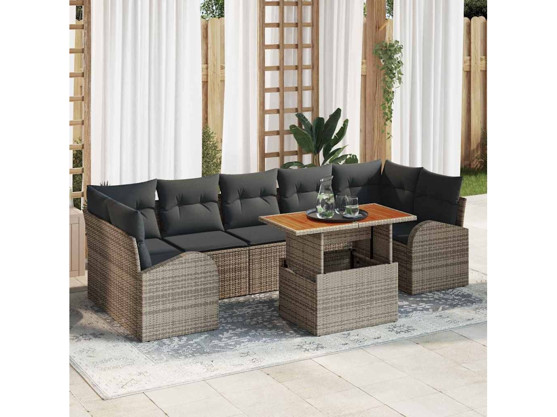 Vidaxl Conjunto De Sofá De Jardim 8 Unid. Cinzeto Rattan Sintético