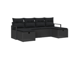 Conjunto 6 Conjunto De Sofá De Jardim Vidaxl Preto Vime Pe (230 X 117 X 85 Cm)