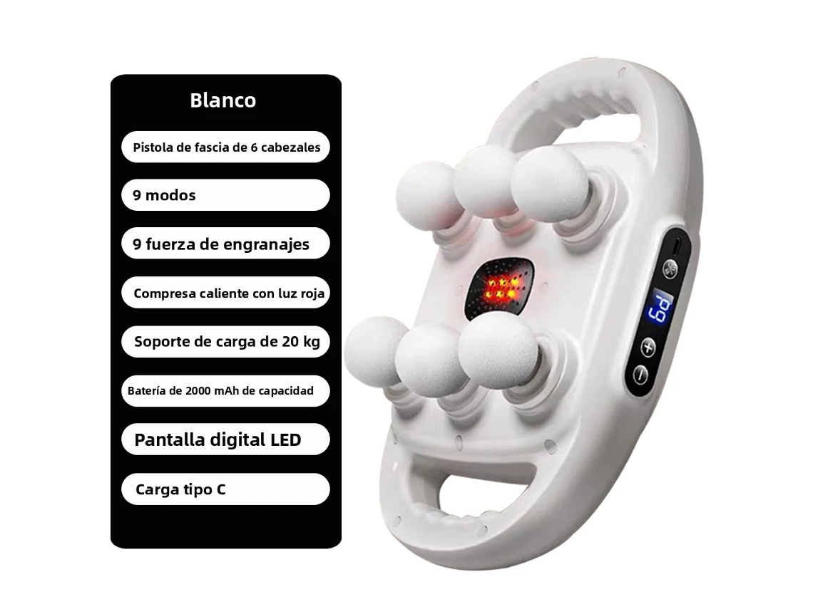 Massageador Elétrico De Fáscia (branco) Com 6 Cabeças De Massagem.