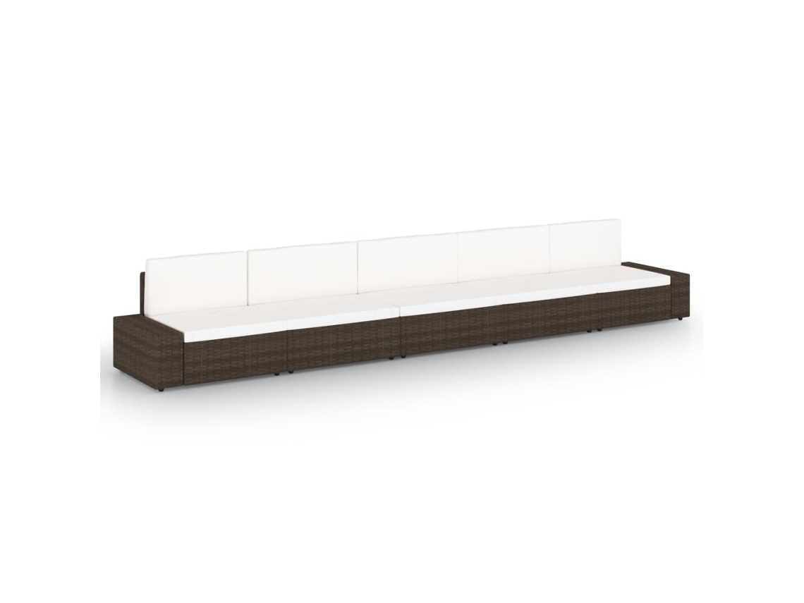Pcs Conjunto Lounge P/ Jardim C/ Almofadões Vime Pe Castanho Dkd Home Decor