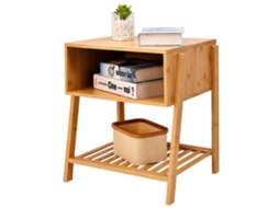 Mesa De Cabeceira De Bambu Natural Com 3 Prateleiras