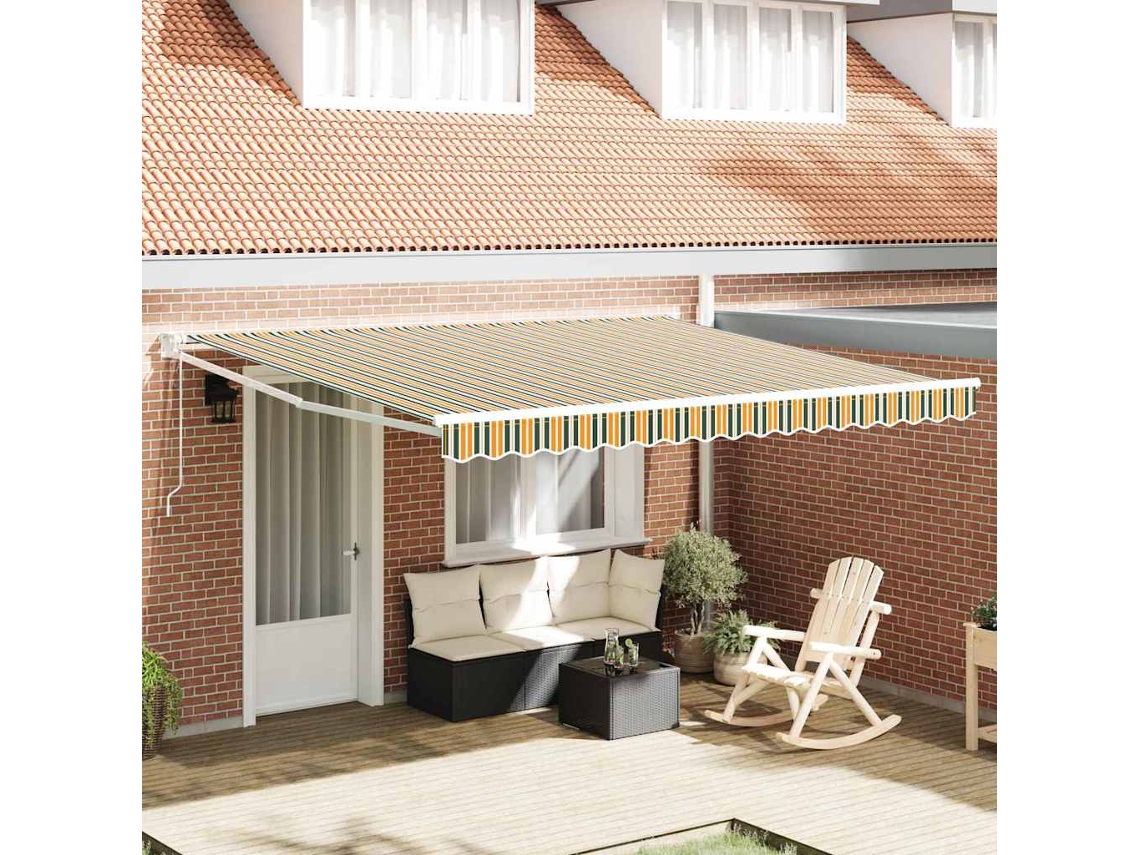 Vidaxl Toldo Retrátil Verde E Branco 400 × 300 Cm Tecido E Alumínio