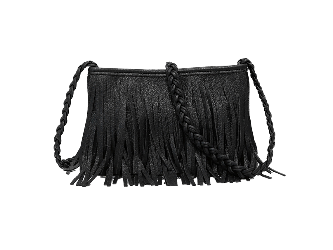 Bolsa Feminina Vintage com Borla Fringe Envelope de Couro Pu Bolsa de Ombro Média