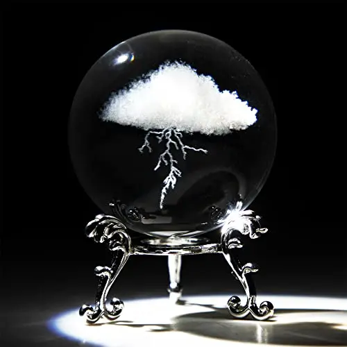 Bola Decorativa de Cristal em Formato de Nuvem com Relâmpago 3d e Estrutura de Metal Prateado. MDUG (6 Cm com Base)