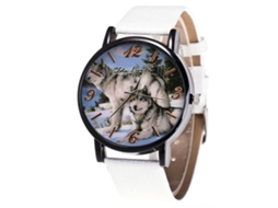 Relógio masculino de quartzo com pulseira de couro PU, resistente à água (branco)