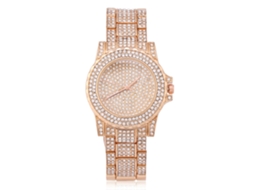 Relógio Analógico Feminino de Quartzo com Pedras Preciosas Rose Gold para Vestir
