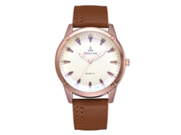 Relógio masculino de quartzo com pulseira de couro PU, estilo casual, mostrador marrom com escala.