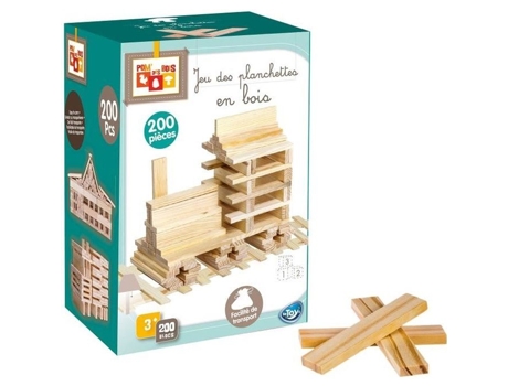 Jogo de construção em madeira natural - Betoys 114059 - 200 tabuleiros - Misto - 3 anos ou mais
