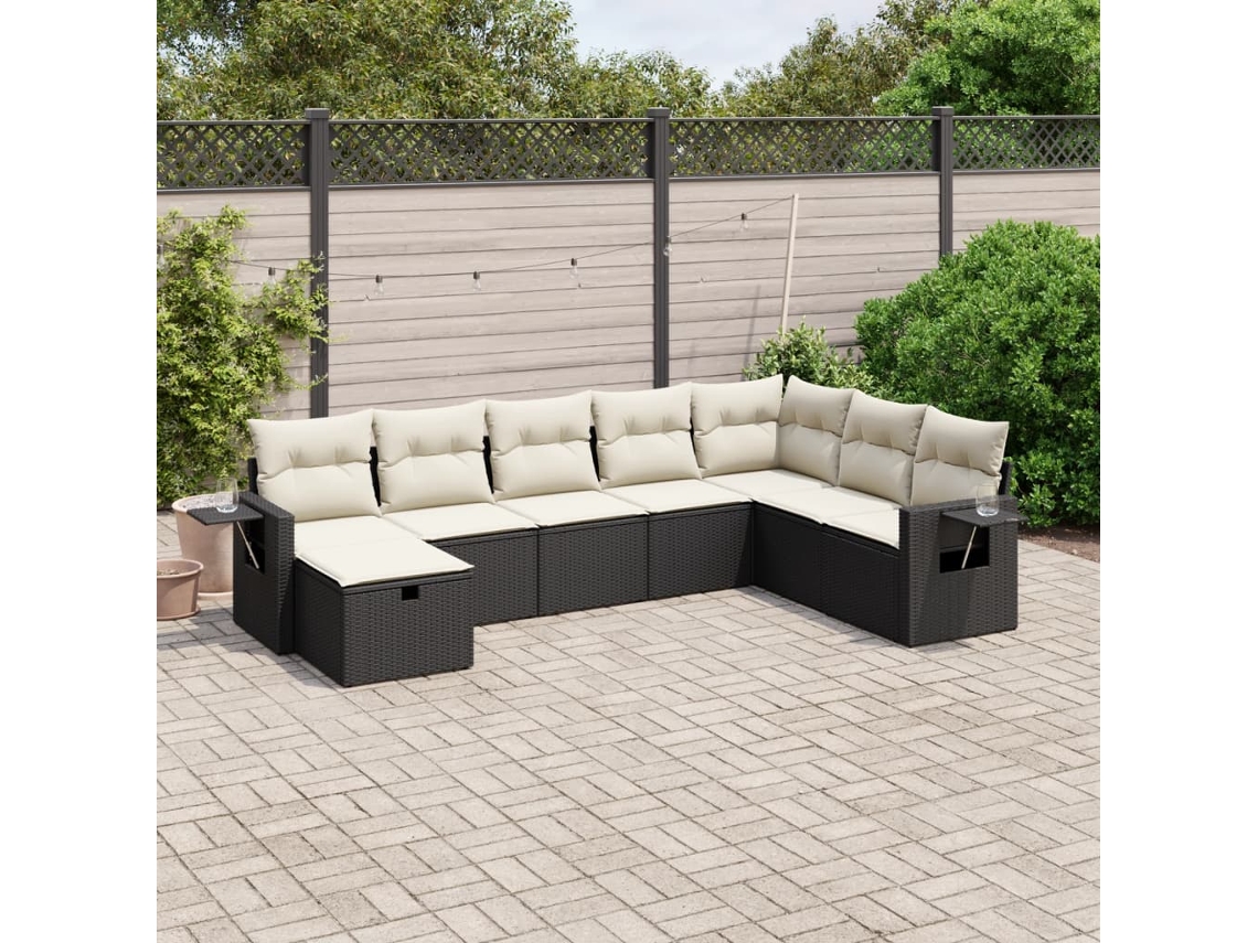 Vidaxl 8 Pcs Conjunto Sofás De Jardim Com Almofadões Vime Pe Preto