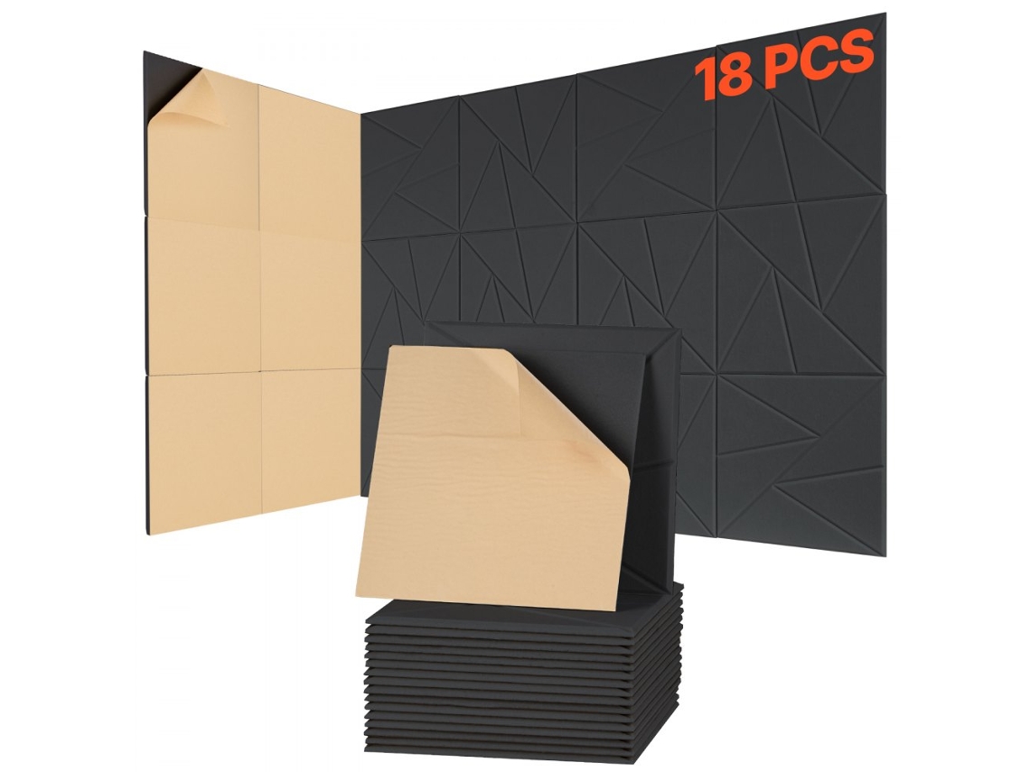 Painéis Acústicos Pretos Autocolantes 30x30cm Para Isolamento Sonoro E Decoração Tekmaquinas