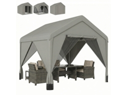 Gazebo 3x3m À Prova D'água Com Telhado Duplo Inclinado, Estrutura Aço Galvanizado Cinza