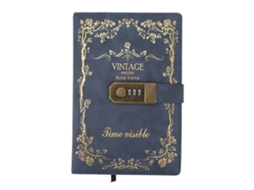 Libro de Contraseñas Diario Con Candado Estilo Europeo Vintage Portátil Exquisito Azul Oscuro para Escribir