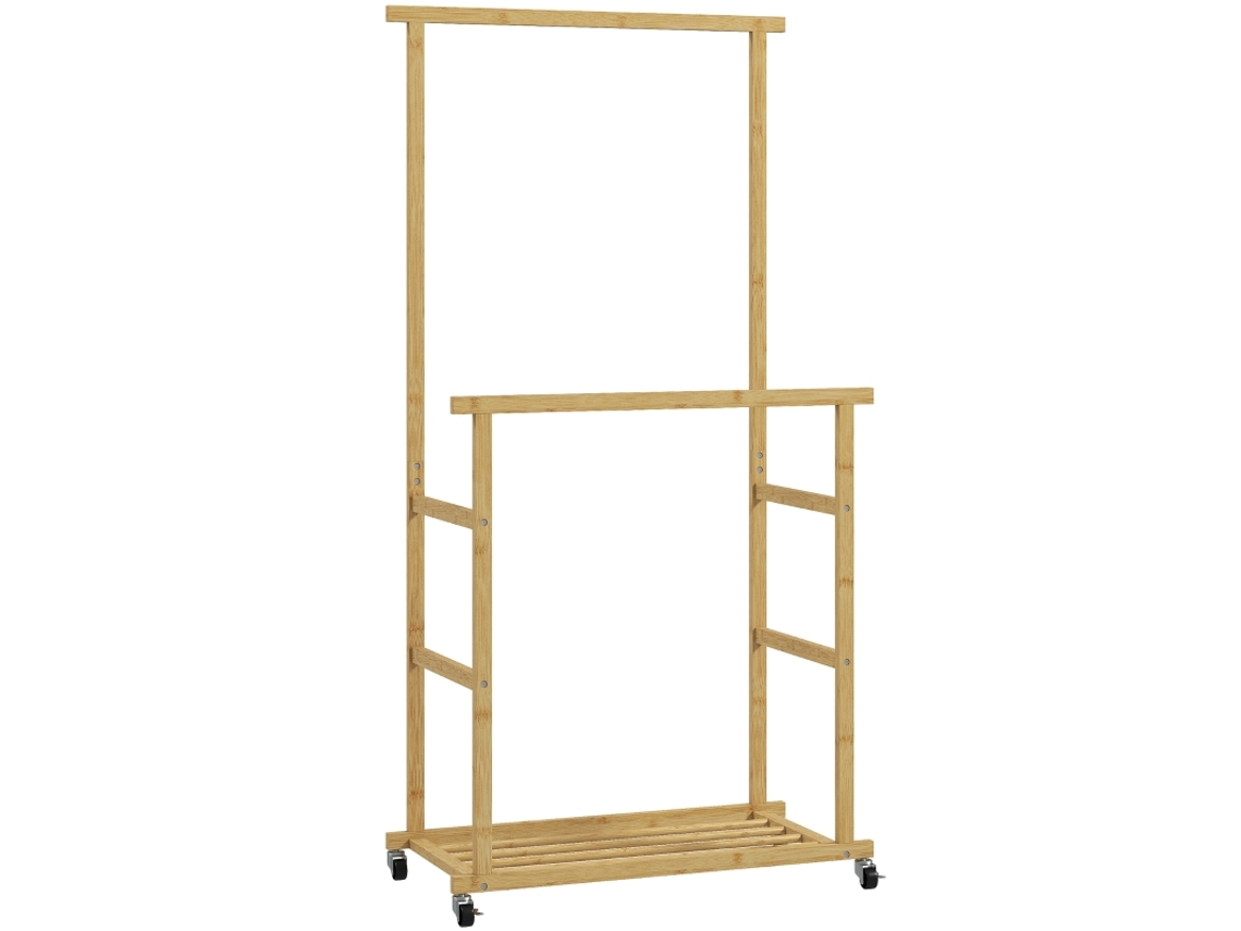 Porta-abrigos Com Rodas, Cabide Com Guarda-roupas, Sapato, Bambu, 80 X 40 X 160 Cm, Natural-la