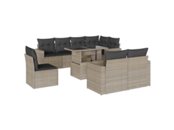 Conjunto de 9 Sofás Jardim com Almofadões Vime Pe Cinzento Claro MAISON EXCLUSIVE (90x200 cm)