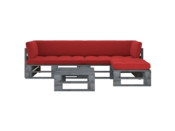 Vidaxl 4 Pcs Conj. Lounge Paletes C/ Almofadões Pinho Impregnado Cinza