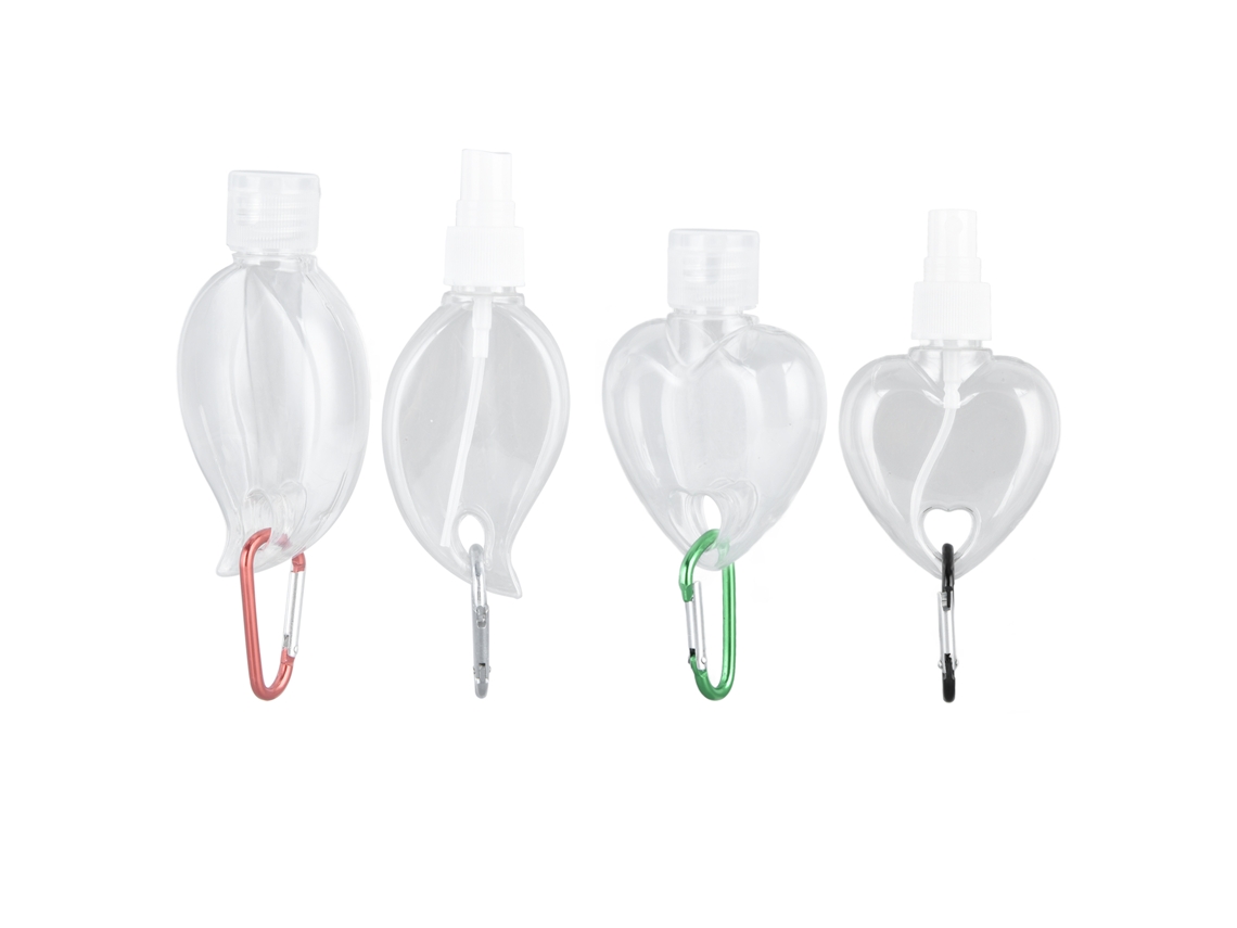 Conjunto Baok-4 de garrafas portáteis para viagem com chaveiro, garrafas de plástico transparente à prova d'água de 50ml para uso externo.