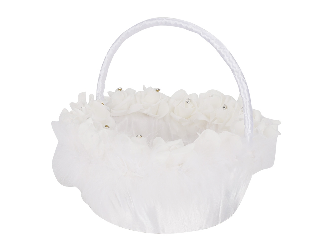 Cesta de Flores para Menina das Flores com Cetim Branco S/MARCA