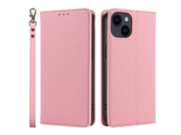 Capa De Couro Para Celular Com Estampa De Lichia E Fecho Magnético.iphone 15 Plus Rosa